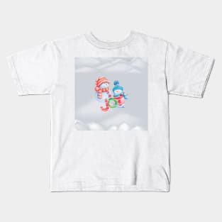 Snowman Celebrates Christmas In Snow Kids T-Shirt